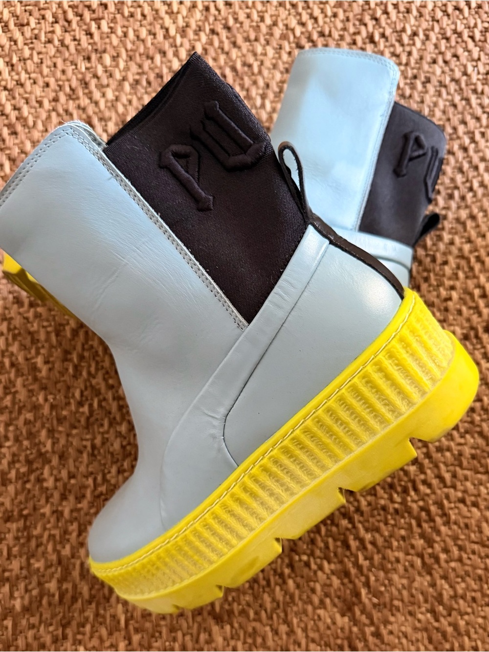 Women'sPuma Fenty Light Blue Creeper Chelsea Booties with Yellow Lug Sole - Picture 2 of 4